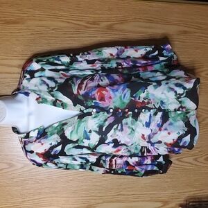 Parker floral long sleeve v-neck button down collarless watercolor small